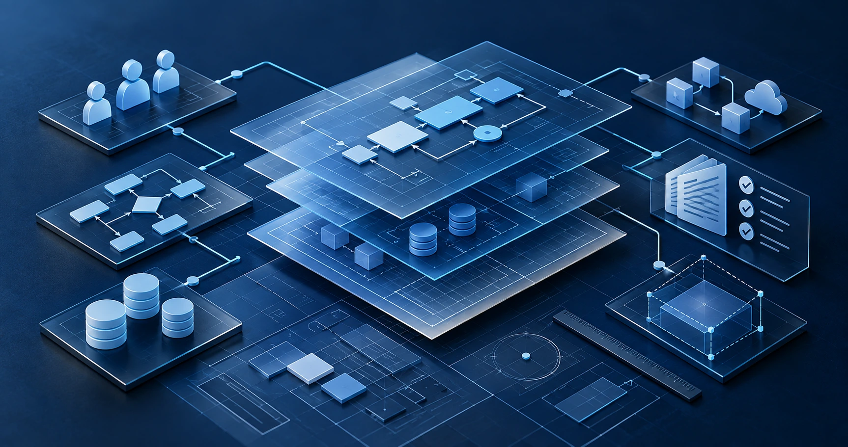 Software project planning map linking users, workflows, integrations and data